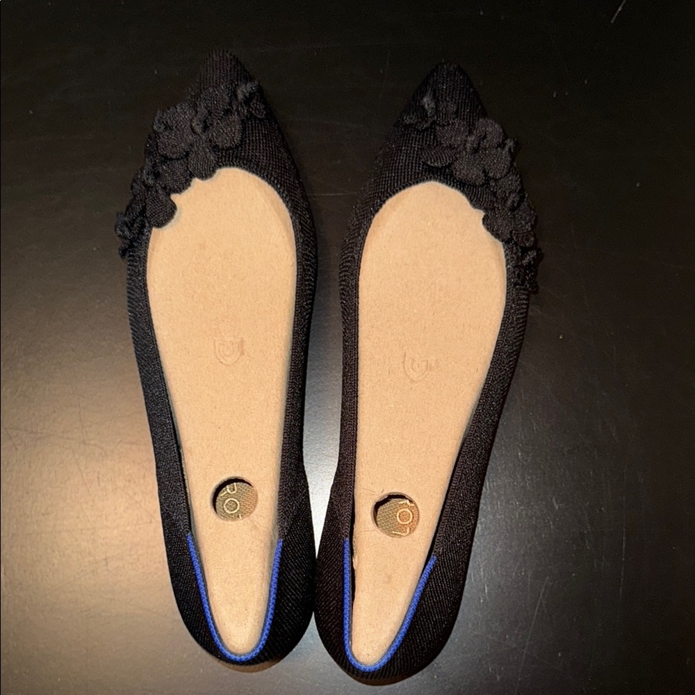 Rothy's Black Ballet Flats with Floral Detail